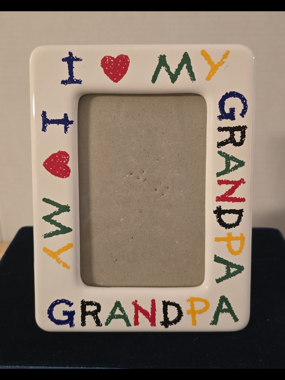 Vintage 90s I Love My Grandpa Ceramic Picture Frame Colorful Crayon Font 4x6